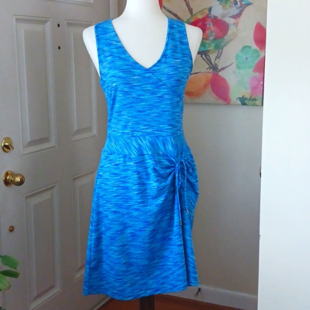 Freedom Trail Exercize dress v-neck racerback mini blue aqua cream sz S